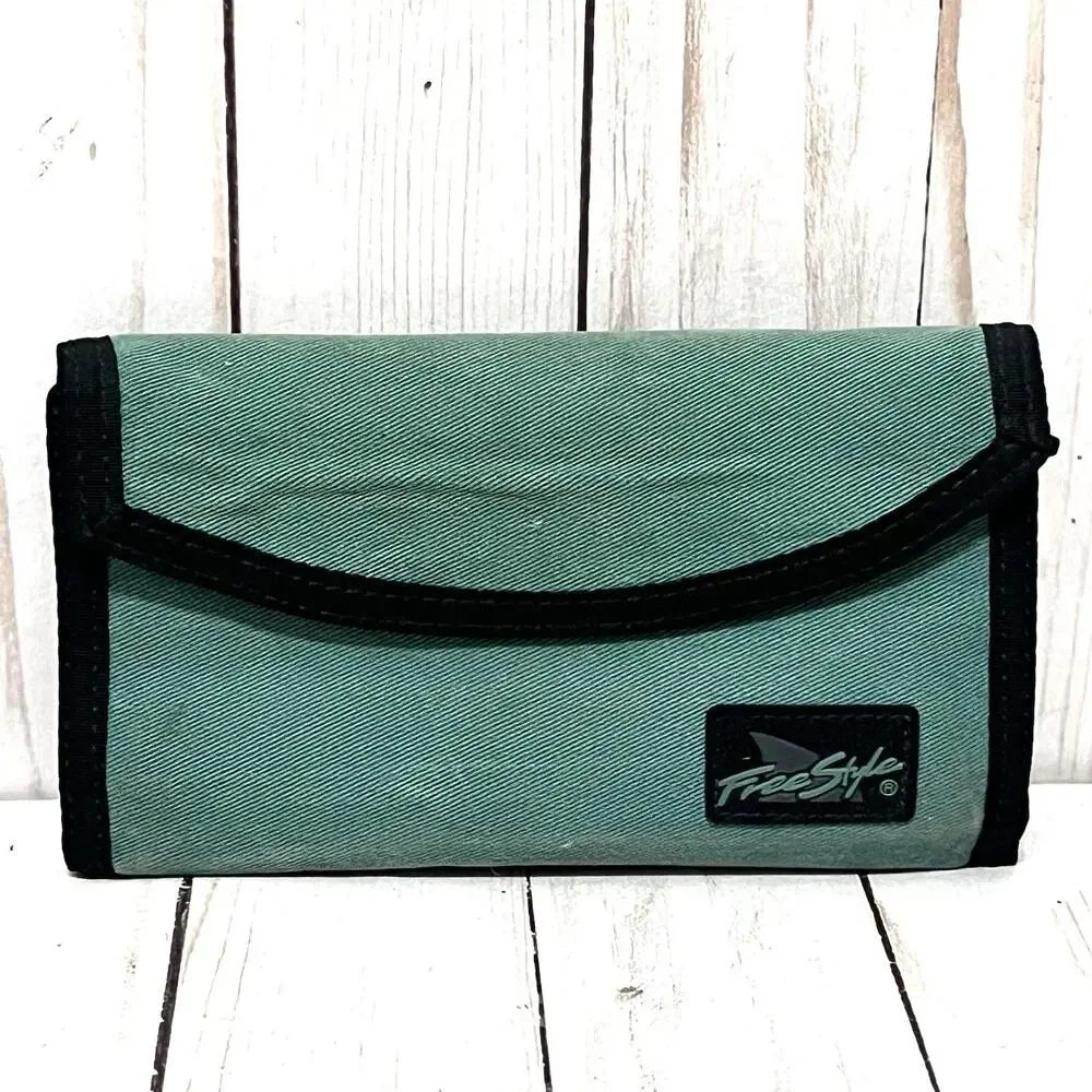 Freestyle Teal Tri-Fold Wallet Nylon Surf Skate Y2K Organizer Vintage